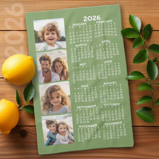 Linge De Cuisine Calendrier avec 4 photos - Sage Green (2026 Calendar)
