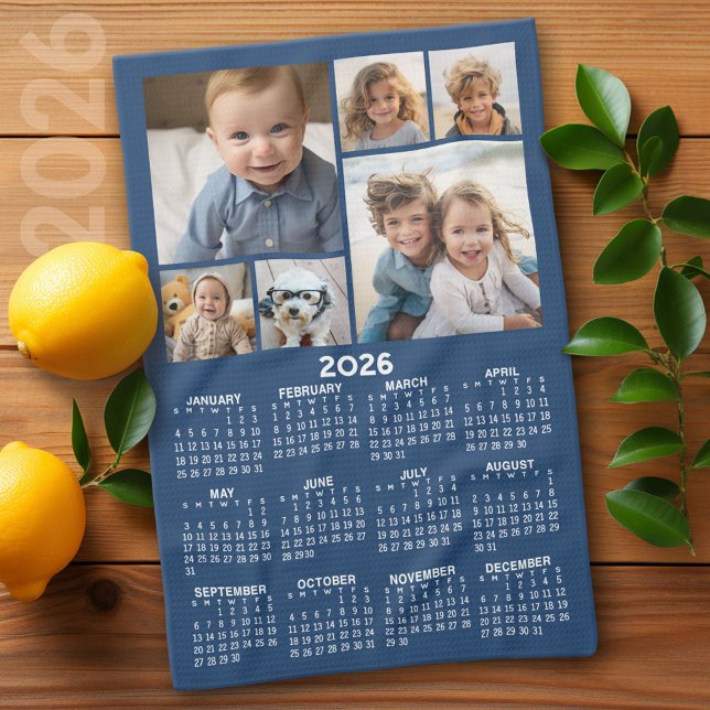 Linge De Cuisine Calendrier avec 6 photo Collage - Bleu (2026 Calendar)