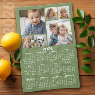 Linge De Cuisine Calendrier avec 6 photo Collage - Sage Green