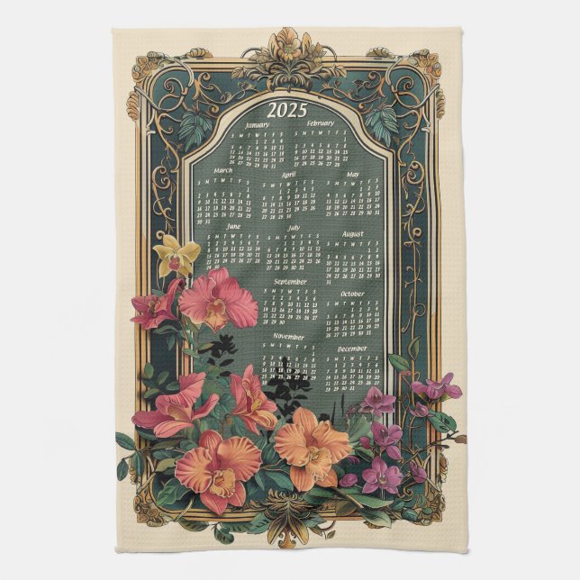 Linge De Cuisine Calendrier cadeau de l'orchidée tropicale 2025 (Vertical)