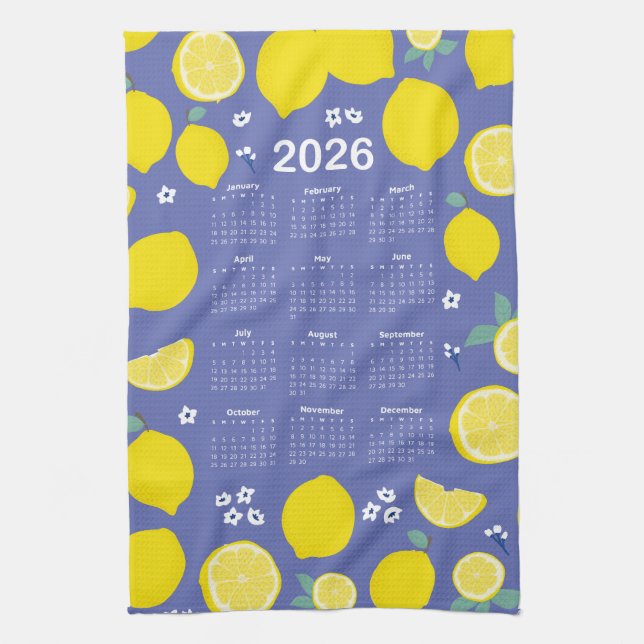 Linge De Cuisine Calendrier Citrus Lemon Motif 2026 (Vertical)