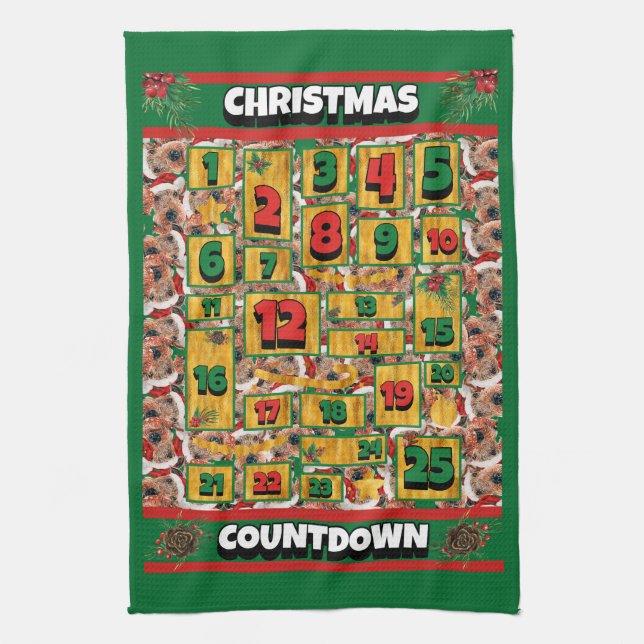 Linge De Cuisine Calendrier de l'Avent de Noël du chien Airedale  (Vertical)