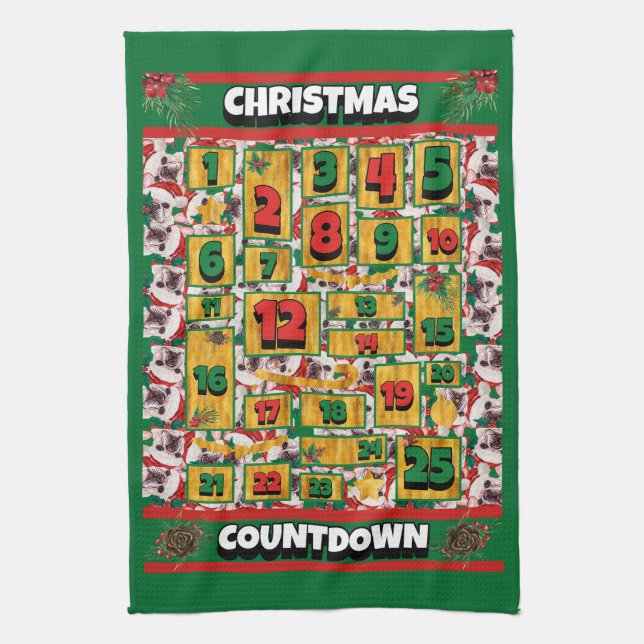 Linge De Cuisine Calendrier de l'Avent de Noël pour Bouledogue Fran (Vertical)