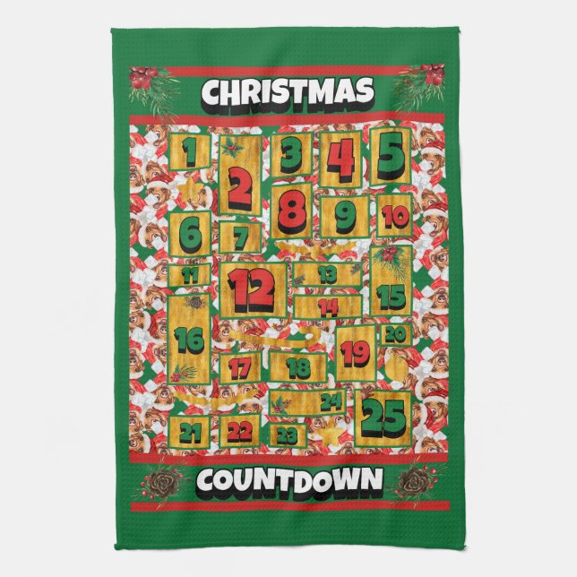 Linge De Cuisine Calendrier de l'Avent de Noël pour chien Labrador (Vertical)