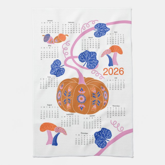 Linge De Cuisine Calendrier des correctifs de Citrouille 2026 Folk  (Vertical)