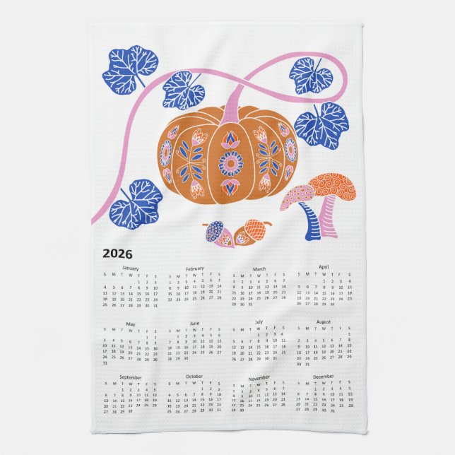 Linge De Cuisine Calendrier des correctifs de Citrouille 2026 Folk  (Vertical)