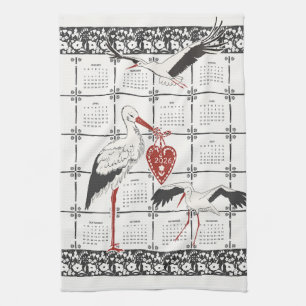 Linge De Cuisine Calendrier élégant Stork noir et blanc 2026