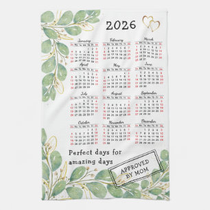 Linge De Cuisine Calendrier Eucalyptus Elégant Personnalisé 2026
