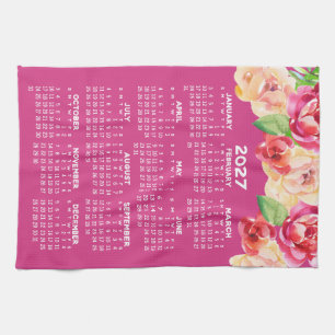 Linge De Cuisine Calendrier Fleurs Aquarelle Rose Chaud