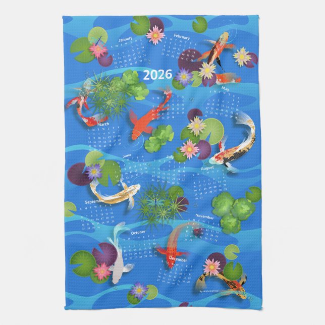 Linge De Cuisine Calendrier japonais Koi Fish Pond 2026 (Vertical)