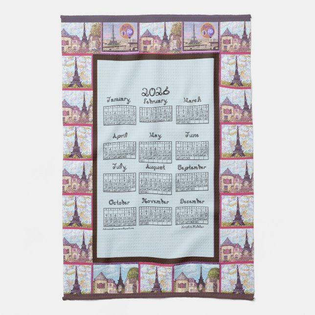 Linge De Cuisine Calendrier Paris Tour Eiffel Inspiré Collage 2026 (Vertical)