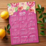 Linge De Cuisine Calendrier Peint Aquarelle Fleurs rose chaud<br><div class="desc">Hot Pink - Nouvel An - New You - Une pièce d'art féminine et fantasque,  aquarelle avec un calendrier. Ce design féminin,  à l'agencement floral naturel et à l'année entière,  est un bon début d'année.</div>