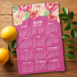 Linge De Cuisine Calendrier Peint Aquarelle Fleurs rose chaud<br><div class="desc">Hot Pink - Nouvel An - New You - Une pièce d'art féminine et fantasque, aquarelle avec un calendrier. Ce design féminin, à l'agencement floral naturel et à l'année entière, est un bon début d'année. Un article très utile dans la cuisine. Cette serviette montre une vue de l'année entière de...</div>
