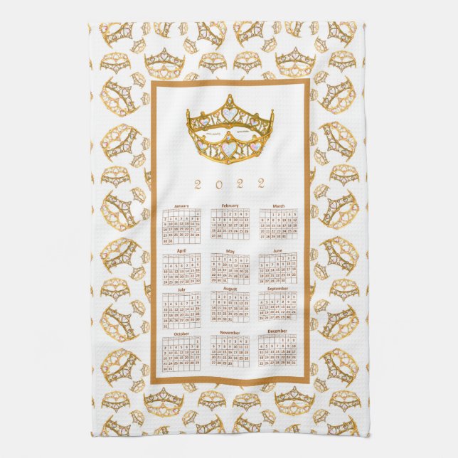 Linge De Cuisine Calendrier Queen of Hearts Gold Crown Tiaras 2022 (Vertical)