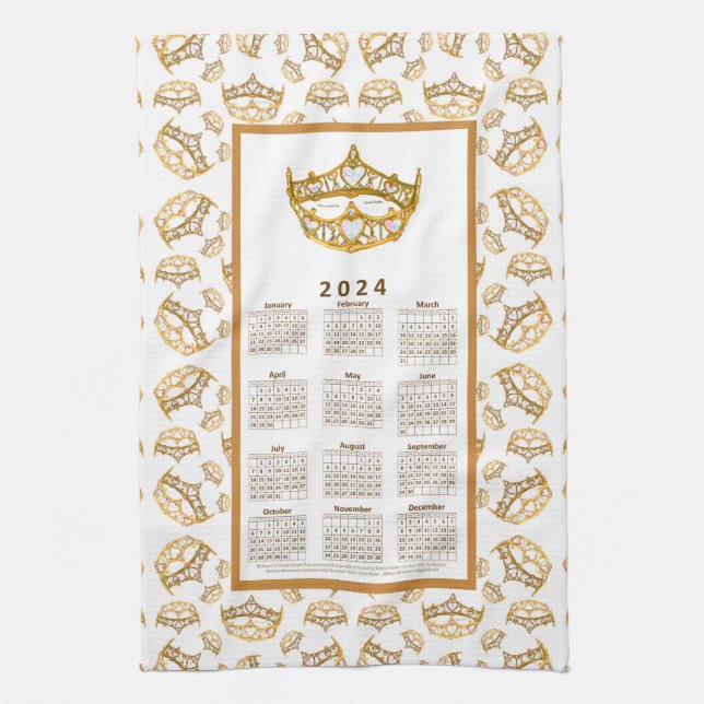 Linge De Cuisine Calendrier Queen of Hearts Gold Crown Tiaras 2024 (Vertical)