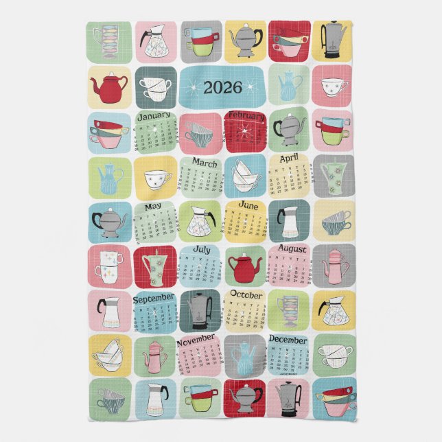 Linge De Cuisine Calendrier Retro Atomic Coffee 2026 (Vertical)