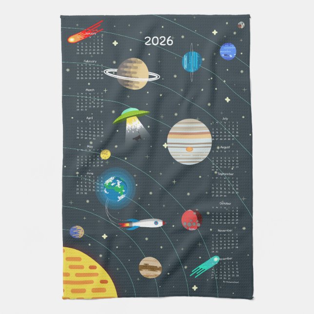 Linge De Cuisine Calendrier Retro Space 2026 (Vertical)