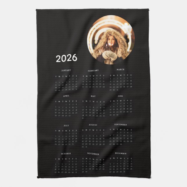 Linge De Cuisine Calendrier rond photo 2026 noir  (Vertical)