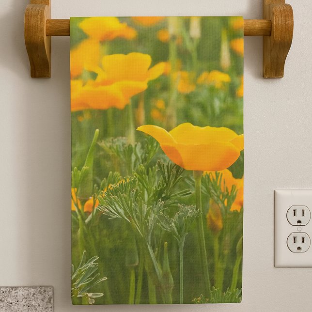Linge De Cuisine California Poppy Patch Photograph  (Kitchen towel front in vertical format)