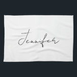 Linge De Cuisine Calligraphie Elégant Noir Blanc Plaine Nom simple<br><div class="desc">Vous recherchez une belle calligraphie avec une écriture esthétique ? Ce design simple et attrayant est fait pour vous. Ce produit impressionne immédiatement ceux qui le voient. Le design raffiné et de bon goût reflétera immédiatement la qualité de votre relation et de votre famille.</div>