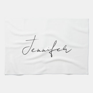 Linge De Cuisine Calligraphie Elégant Noir Blanc Plaine Nom simple
