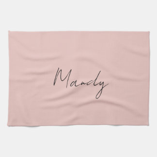 Linge De Cuisine Calligraphie Élégant Rose Or Plaine Nom simple