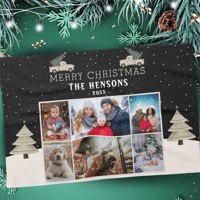 Linge De Cuisine Camion Arbre de Noël Famille 6 Photo Collage (Créateur téléchargé)
