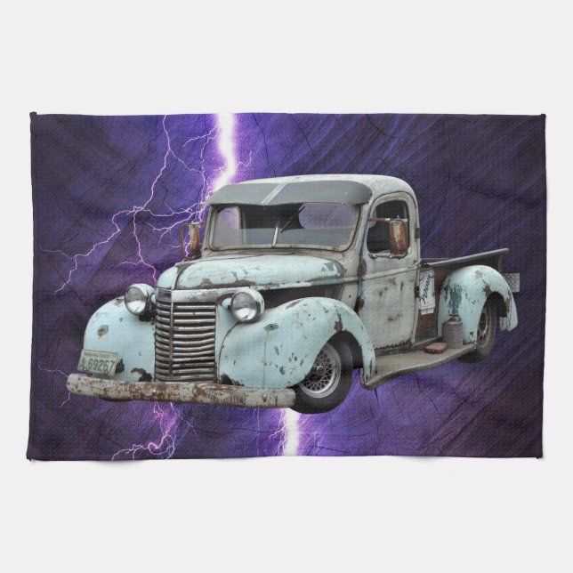 Linge De Cuisine Camion bleu vintage (Horizontal)