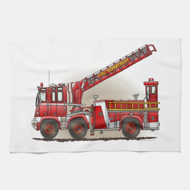 Linge De Cuisine Camion de pompiers de crochet et d'échelle (Horizontal)