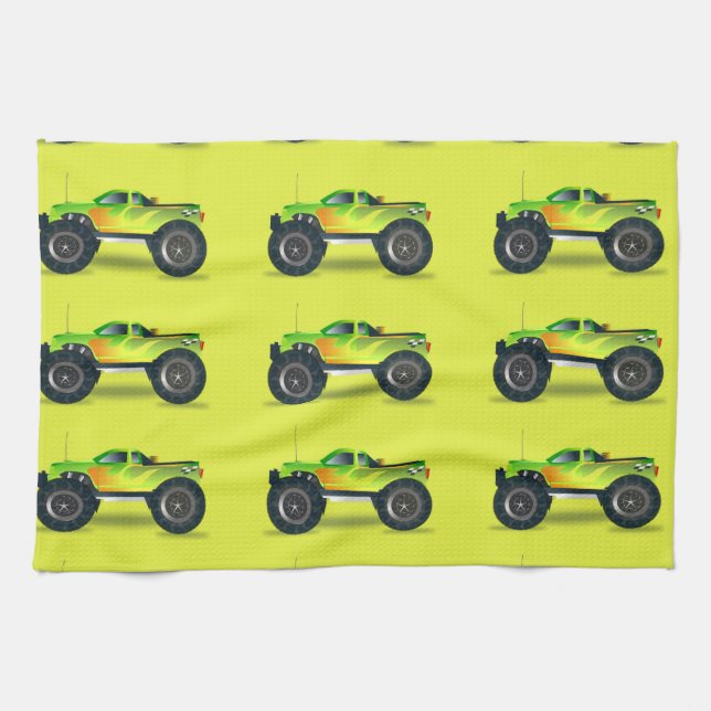 Linge De Cuisine Camion Monster sur le vert citron (Horizontal)