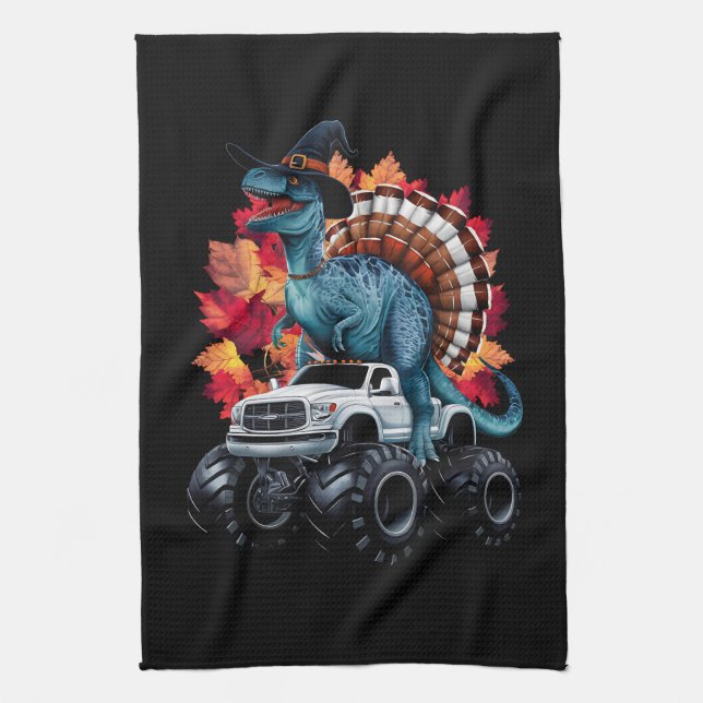 Linge De Cuisine Camion Monstre Dinosaure T-Rex de Thanksgiving (Vertical)