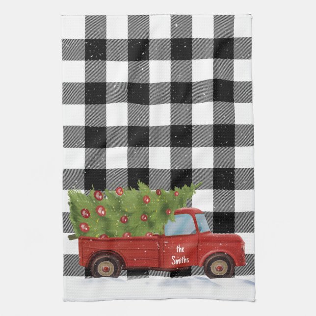 Linge De Cuisine Camion rouge de Noël sur Plaid (Vertical)