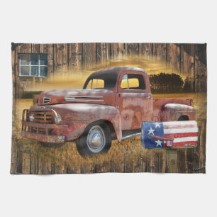 Linge De Cuisine Camion rouge vintage