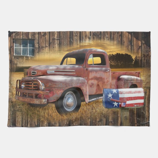 Linge De Cuisine Camion rouge vintage (Horizontal)