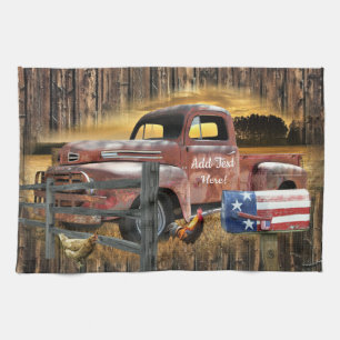 Linge De Cuisine Camion rouge Vintage Camion rouge Camion agricole