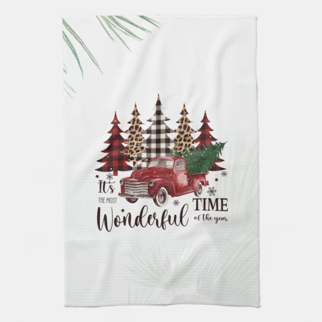 Linge De Cuisine Camion Rouge Vintage, Pin Arbre (Vertical)