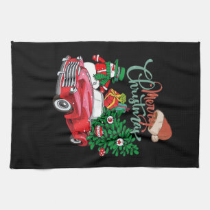 Linge De Cuisine Camionnette Rouge Ramassage Arbre de Noël Joyeux N