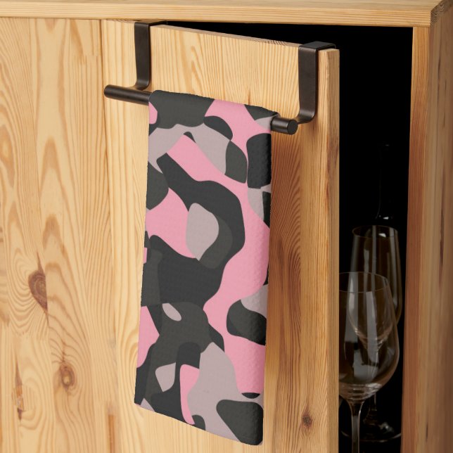 Linge De Cuisine Camo rose et noir (Pliage en tiers)