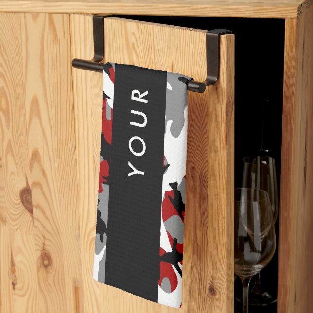 Linge De Cuisine Camouflage rouge et gris Votre nom Personnaliser (Pliage en tiers)