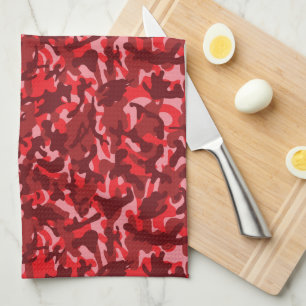 Linge De Cuisine Camouflage Saumon Rouge 