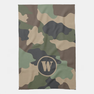 Linge De Cuisine Camouflage Woodland Camo Khaki Tan Black Monogramm