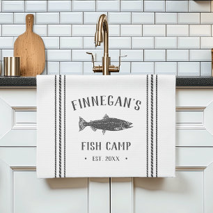 Linge De Cuisine Camp de poisson rustique au charbon et blanc Perso