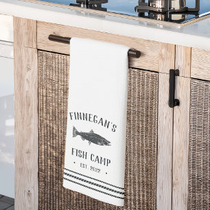 Linge De Cuisine Camp de poisson rustique noir et blanc Personnalis