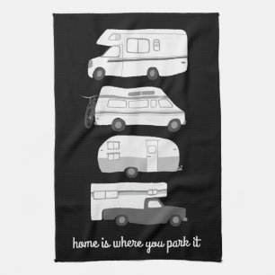Linge De Cuisine Camping Rétro Motorhome RV Vanlife noir blanc