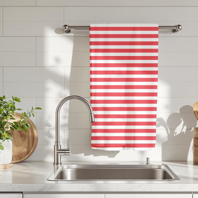 Linge De Cuisine Cane de bonbon rouge et blanc rayé horizontal simp (Créateur téléchargé)