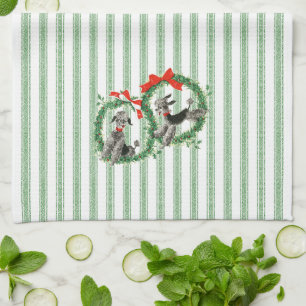 Linge De Cuisine Canicules de Noël rétro rayé vert et blanc