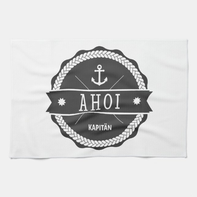 Linge De Cuisine Capitaine Badge d'Ahoi avec l'ancre (Horizontal)