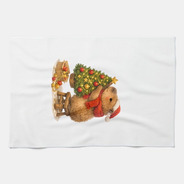 Linge De Cuisine Capybara de Noël décorant l'arbre (Horizontal)