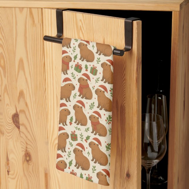 Linge De Cuisine Capybaras à Noël (Pliage en tiers)