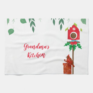 Linge De Cuisine Cardinal avec maison d'oiseaux de Noël personnali